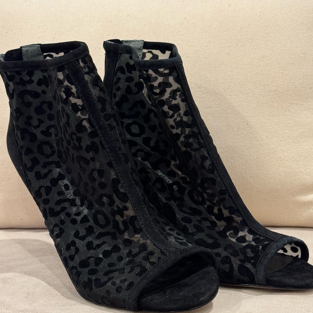 Black Leopard Mesh Peep Toe Booties